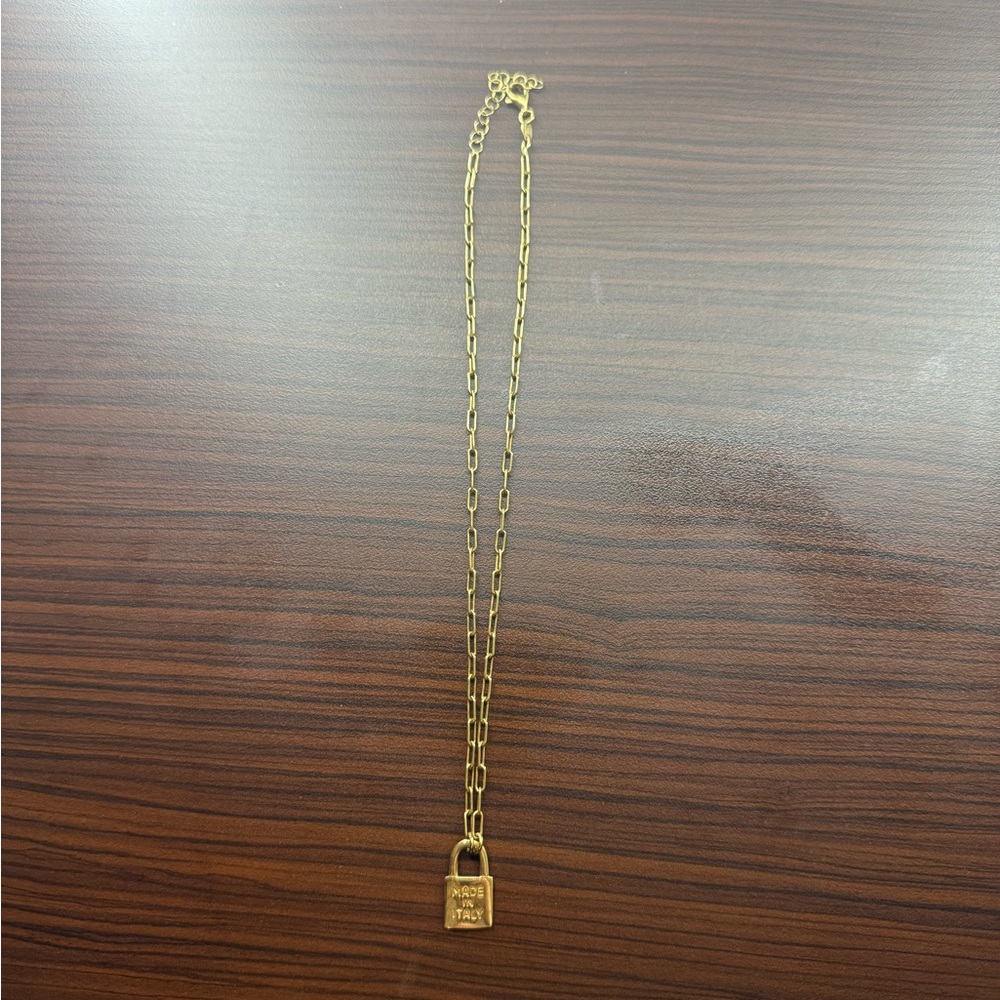 Gold Lock Pendant Necklace